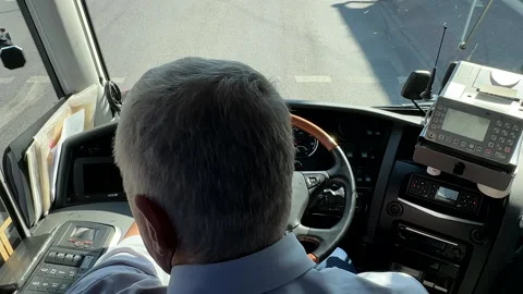 Coach driver head and workplace controls bus not moving. Видео 279180083