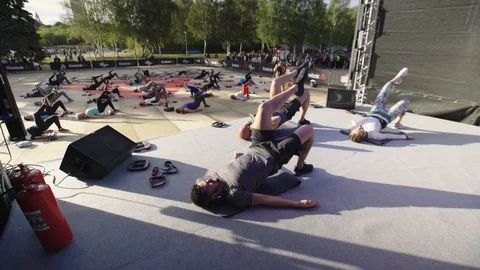 Coach Group Demonstrate Leg Raise Sport Festival Stock Footage 107564691