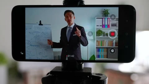 Coach manager presentation pitching online in improper suit half dressed shorts. Stock Footage 170625705