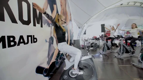 Coach Show Bike Simulator Exercise Sport Festival Stock Footage 109181963
