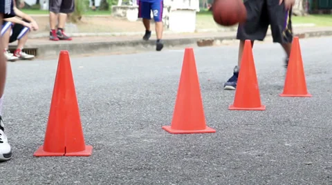 Coach training basic of basketball skill for children Stock Footage