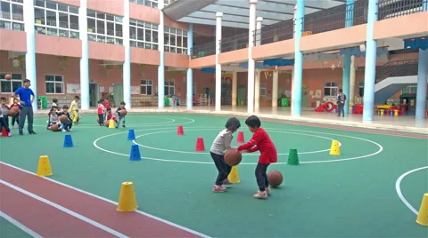 Coach training basic of basketball skill for kindergarten kids 4K 2 Stock Footage 62286510