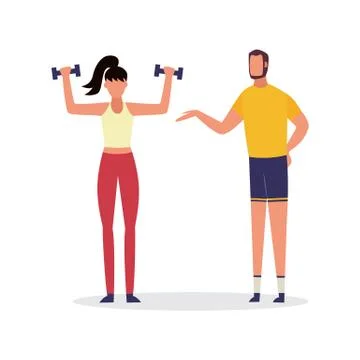 Coach training woman by individual plan, flat vector illustration isolated. Stock Illustration