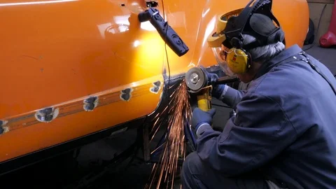 Coachbuilder restore a vintage car. Video stock 79754937