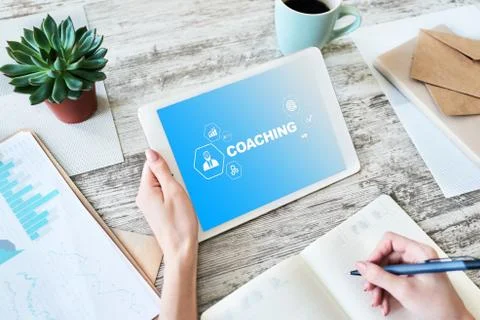 Coaching and mentoring concept on screen. Self development and personal growth. Fotos Stock