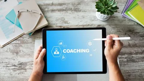 Coaching and mentoring concept on screen. Self development and personal growth. Fotos Stock