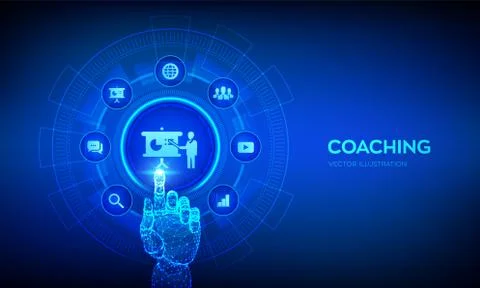 Coaching and mentoring concept on virtual screen. Personal development. Educa Ilustração Stock