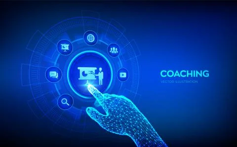Coaching and mentoring concept on virtual screen. Personal development. Educa Ilustração Stock