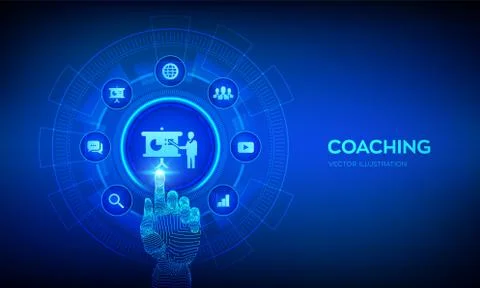 Coaching and mentoring concept on virtual screen. Personal development. Educa Ilustração Stock