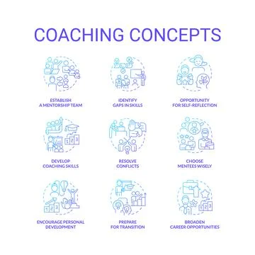Coaching blue gradient concept icons set Illustrazione stock