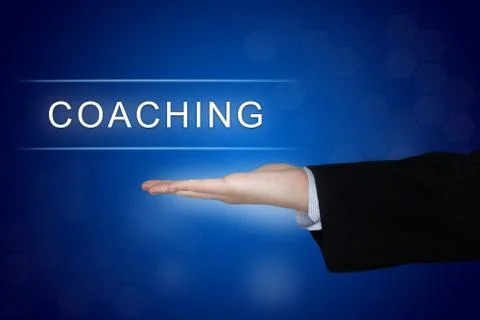 Coaching button on blue background Stock Illustration