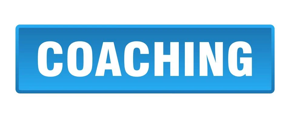 Coaching button. coaching square blue push button Stock Illustration