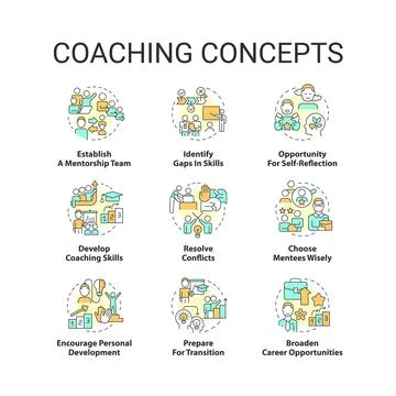 Coaching concept icons set Stock Illustration