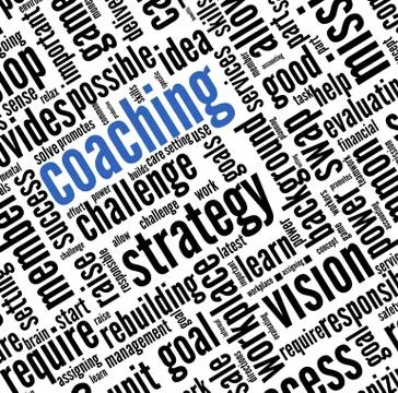 Coaching concept in sphere tag cloud Illustrazione stock