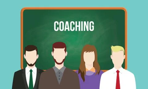 Coaching concept in a team illustration with text written on chalkboard Illustrazione stock