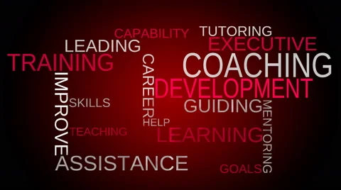 Coaching, development, training tag word cloud - red background Stock Footage 50086321
