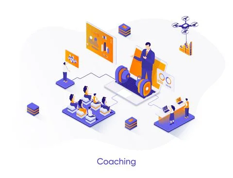 Coaching isometric web banner. Illustrazione stock