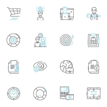 Coaching linear icons set. Empowerment, Guidance, Motivation, Feedback Illustrazione stock