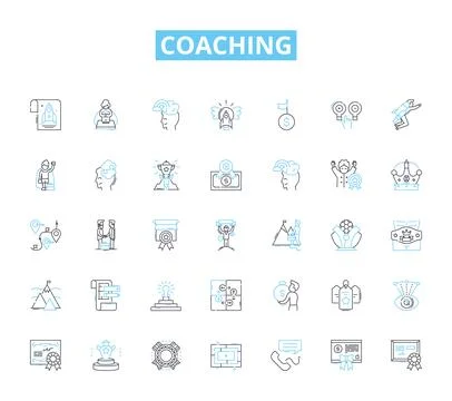 Coaching linear icons set. Mentorship, Guidance, Empowerment, Support Illustrazione stock
