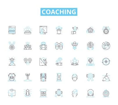 Coaching linear icons set. Mentorship, Guidance, Empowerment, Support Illustrazione stock