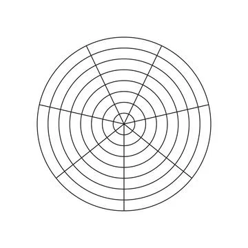 Coaching tool. Polar black grid of 7 segments and 7 concentric circles. Stock Illustration