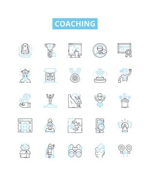 Coaching vector line icons set. Coaching, Tutoring, Training, Mentoring Stock Illustration