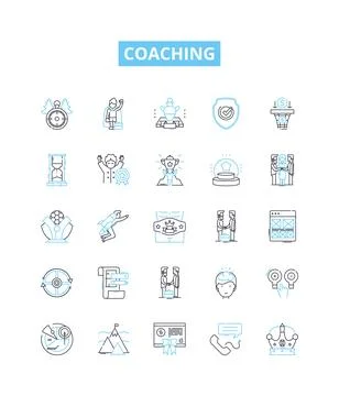 Coaching vector line icons set. Coaching, Tutoring, Training, Mentoring Stock Illustration