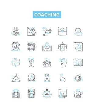 Coaching vector line icons set. Coaching, Tutoring, Training, Mentoring Stock Illustration