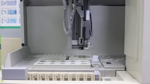 Coagulation test. Modern equipment in a medicals laboratory Stock Footage 70986989