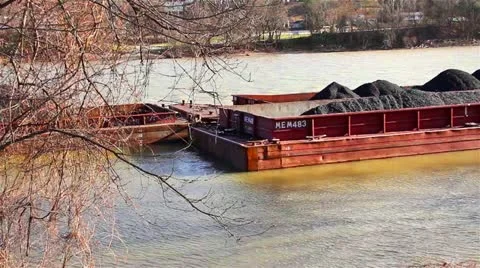 Coal Barge on the Monongahela River Video stock 22243529