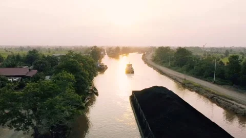 Coal barge in River Stock Footage 248650096