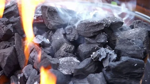 Coal burning on a barbecue Stock Footage 87869962