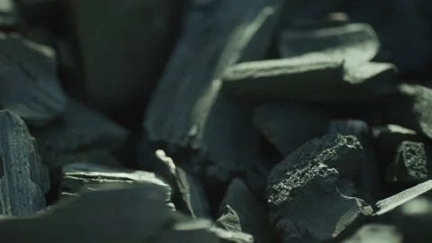 Coal with Burning Fire in Bbq Brazier Close-up Stock Footage 155958330