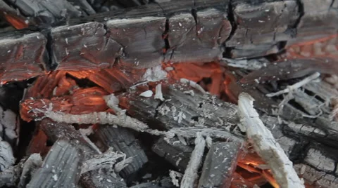 Coal burning in the fire. close-up Stockbeeldmateriaal 64900778