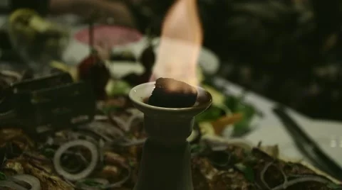 Coal Burns on a Platter Stock Footage 58266831