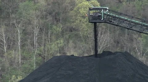 Coal Conveyor Creating Pile of Coal Stock Footage 22794393