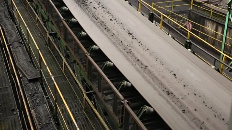 A Coal Conveyor System Operating Efficiently in a Modern Industrial Environment Stock Footage 285871811
