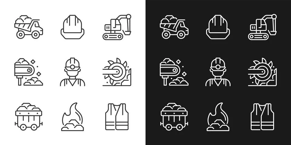 Coal extraction pixel perfect linear icons set for dark, light mode Stock-Illustration