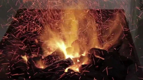 Coal in fire for a barbecue grill Stock Footage 84802828