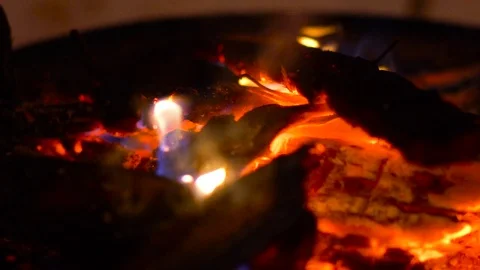 Coal fire burning at a barbecue Stock Footage 99263323