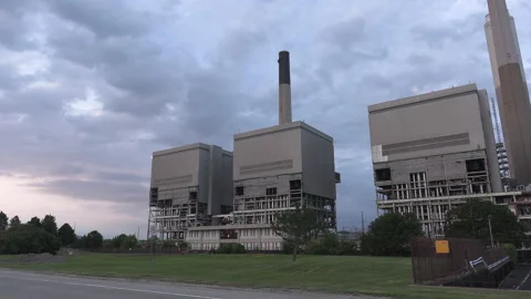 Coal fired electrical power generation station being demolished Stock Footage 158170076
