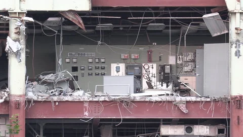 Coal fired electrical power generation station being demolished Stock Footage 158171513
