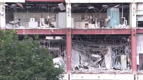 Coal fired electrical power generation station being demolished Stock Footage 158172476
