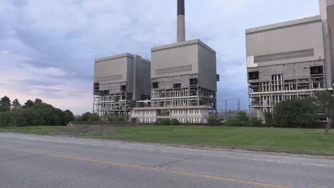 Coal fired electrical power generation station being demolished Stock Footage 158173341