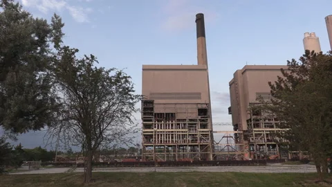 Coal fired electrical power generation station being demolished Stock Footage 158179637
