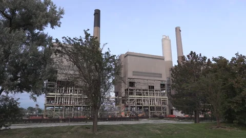 Coal fired electrical power generation station being demolished Stock Footage 158181583