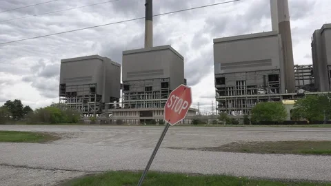 Coal fired electrical power plant generating station being demolished 스톡 동영상 153833537