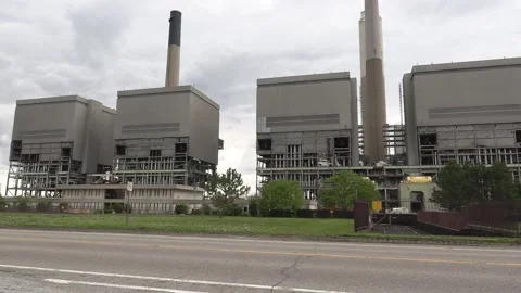 Coal fired electrical power plant generating station being demolished 库存影片 153838512