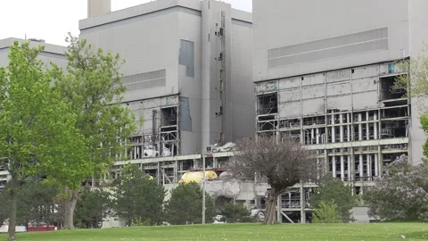 Coal fired electrical power plant generating station being demolished 動画素材 153840927