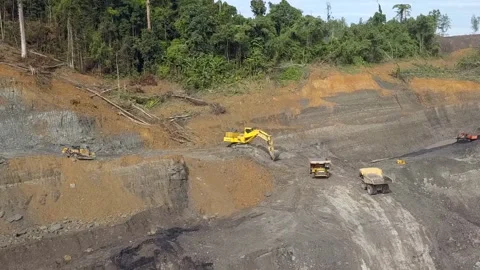 Coal getting activities in coal mining in Kalimantan Stock Footage 241788482